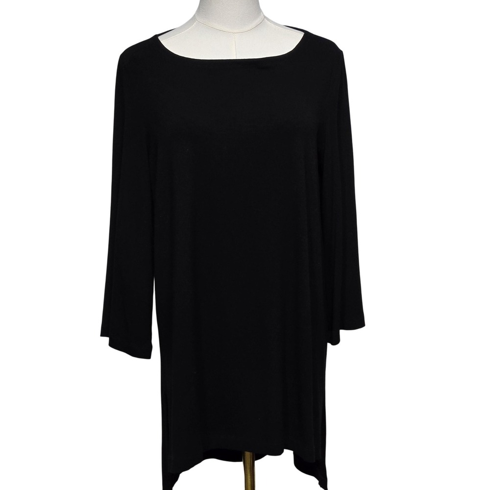 Eileen Fisher‎ Tunic Top Womens Small Oversize Black Stretch Pullover
